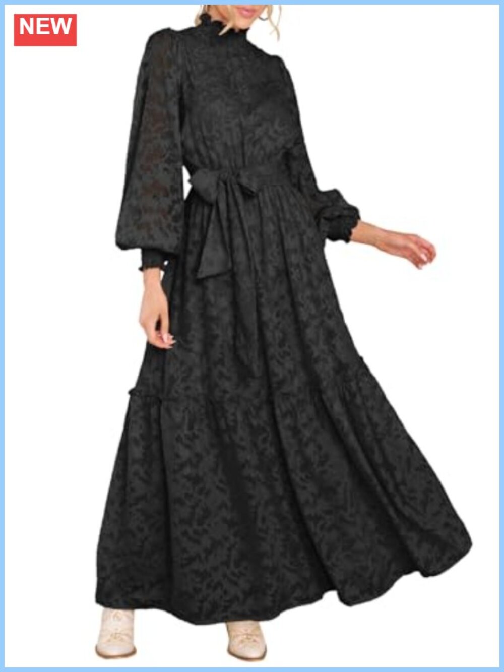 MITILLY Women Long Sleeve Formal Maxi Dress Lace Floral Wedding Guest